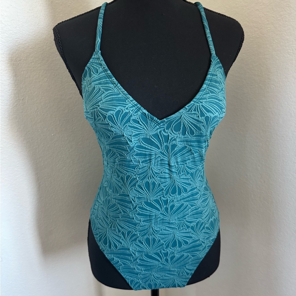 Women’s Cupshe Teal Floral One-Piece Swimsuit